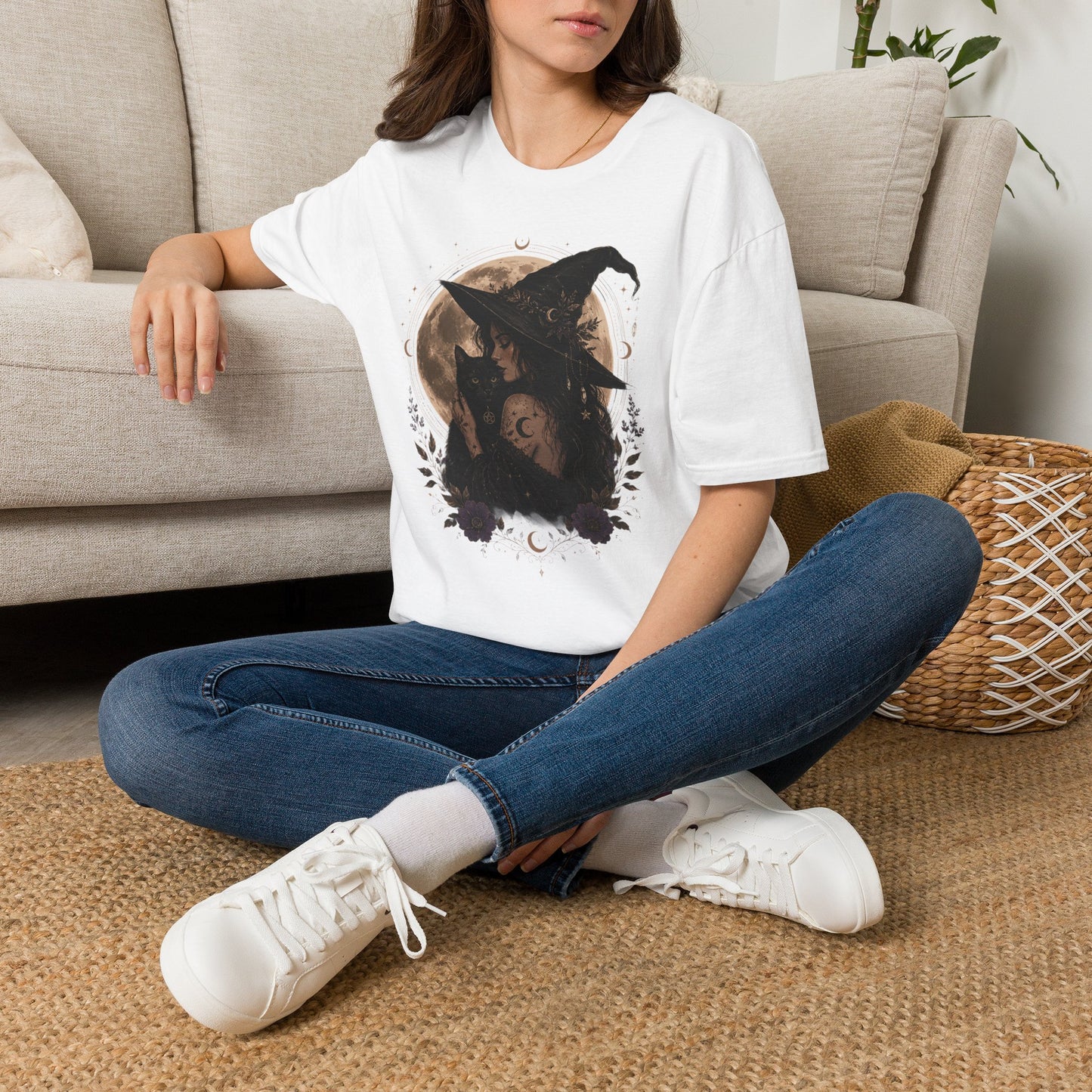 Witch Cat Moon T-Shirt – Gothic Witchcraft Graphic Tee