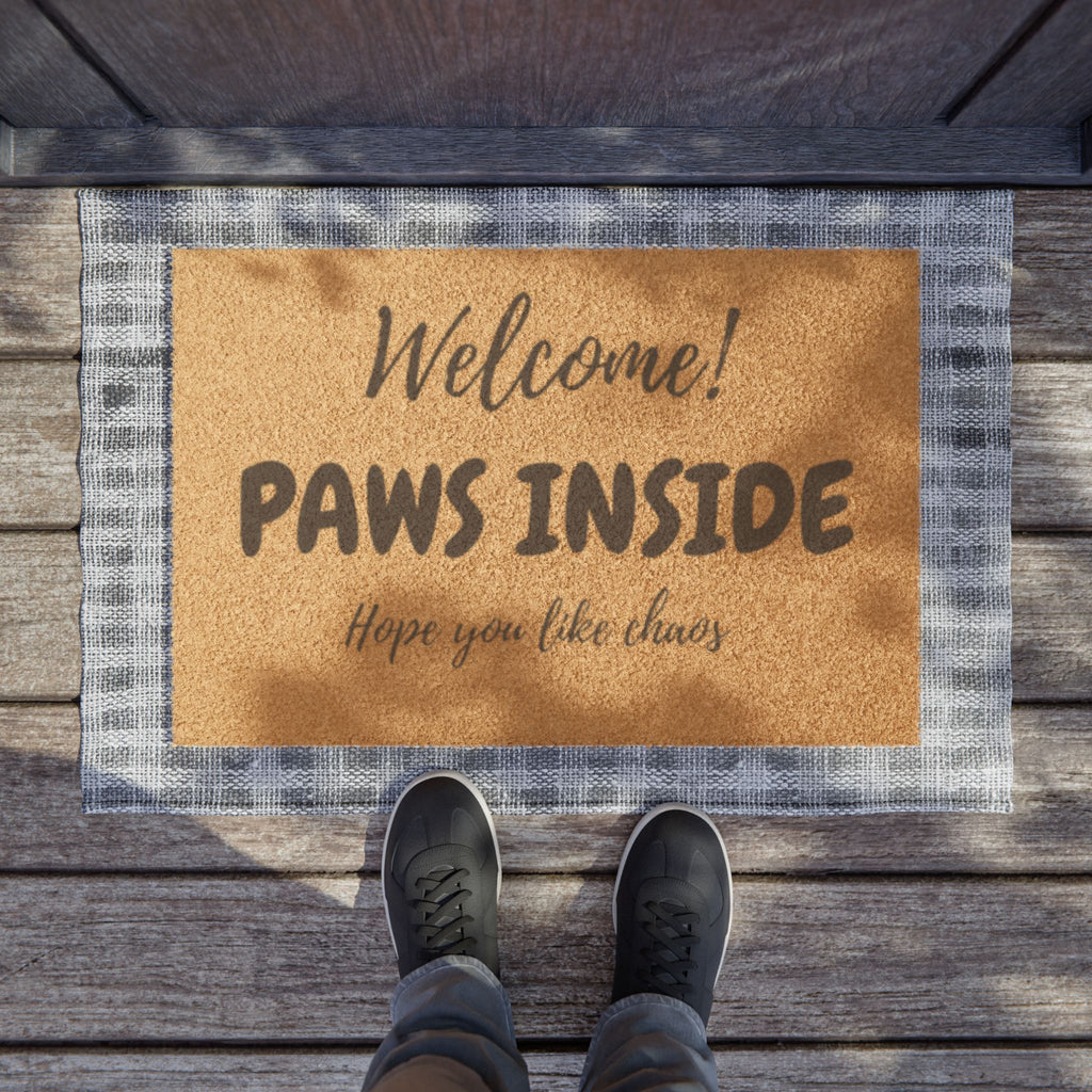 ¡Bienvenidos! Felpudo PAWS INSIDE — Felpudo divertido para mascotas