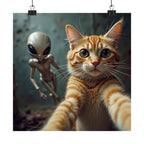 Descarga digital: Póster de gato extraterrestre con fotobomba — Arte mural vertical mate