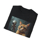 Camiseta Selfie Extraterrestre — Camiseta con gráfico de un lindo gato pelirrojo y un amigo OVNI