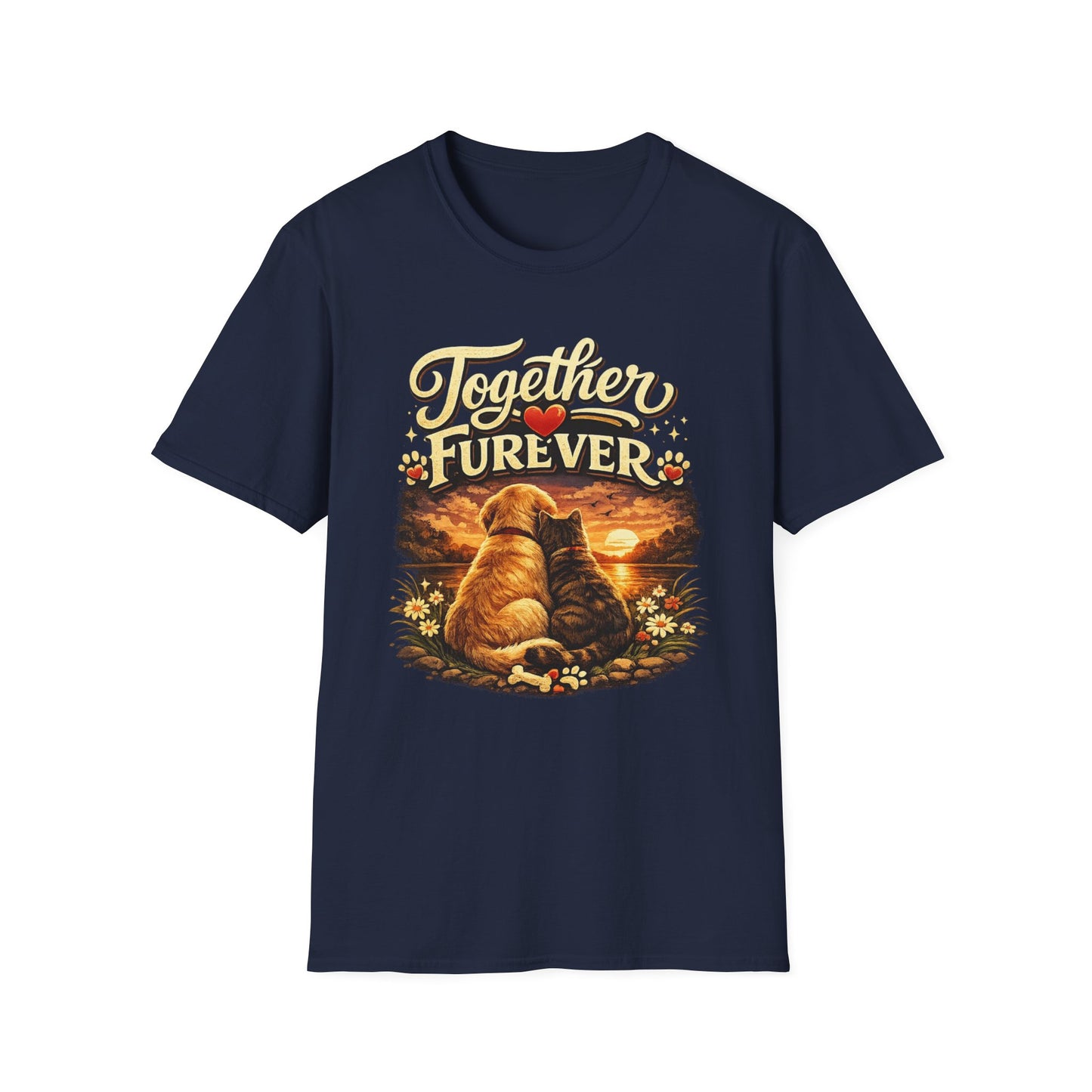 T-Shirt — "Together Furever" Dog and cat Sunset Graphic Tee