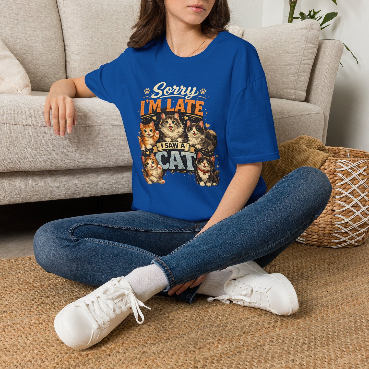 Sorry I'm Late I Saw A Cat T-Shirt — Cute Cat Lover Graphic Tee