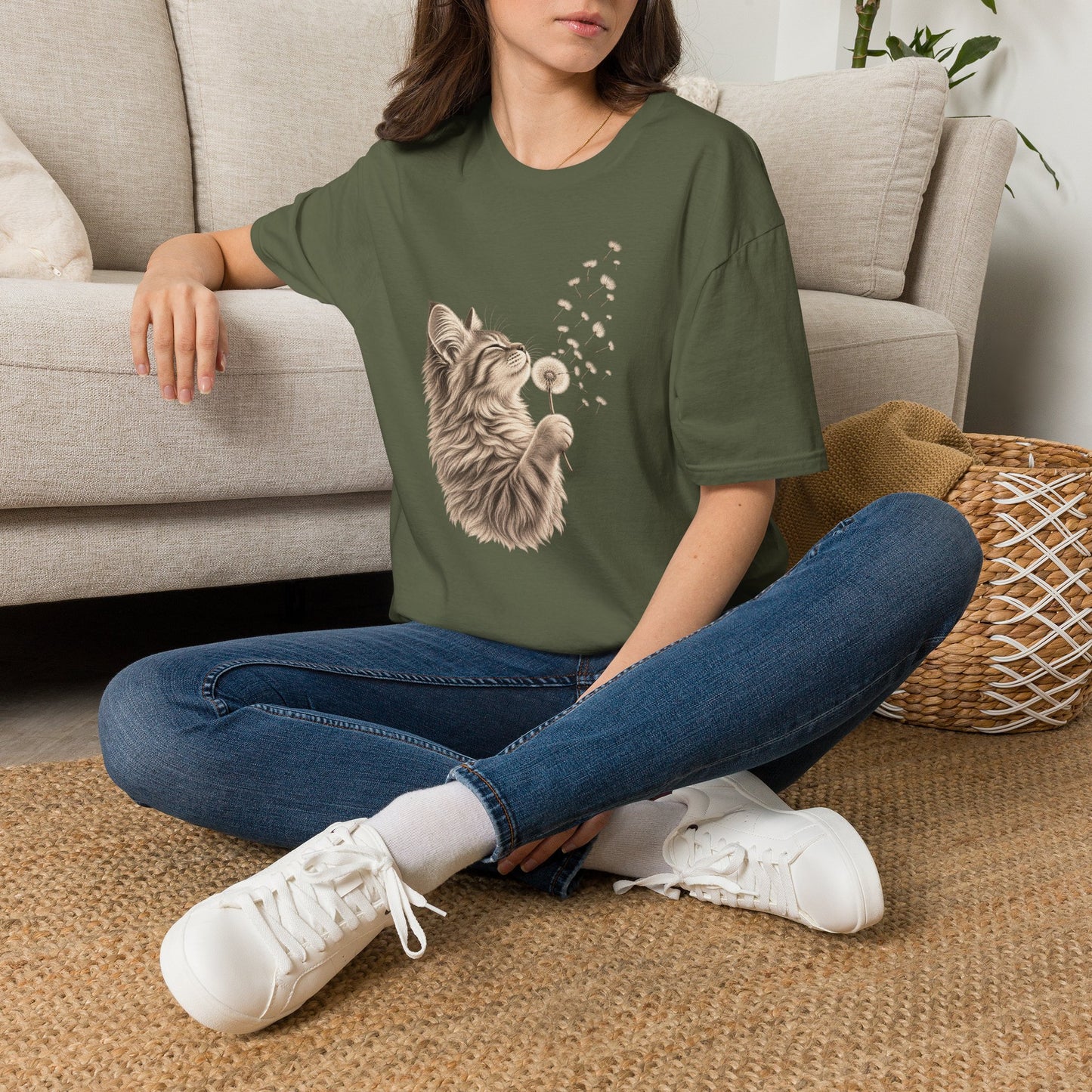 Cat Dandelion T-Shirt — Cute Cat Blowing Dandelion Graphic Tee