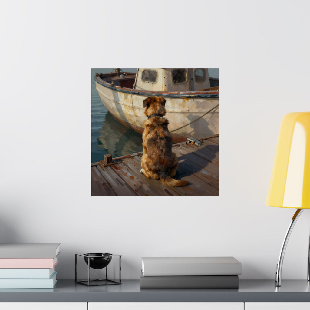 Dog at the Dock Matte Poster — Nostalgic Coastal Wall Art for Dog Lovers