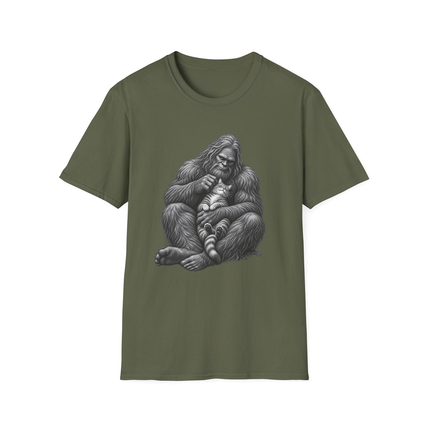 Bigfoot & Kitten T-Shirt — Cute Sasquatch Holding Cat Graphic Tee