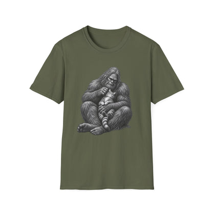 Bigfoot & Kitten T-Shirt — Cute Sasquatch Holding Cat Graphic Tee