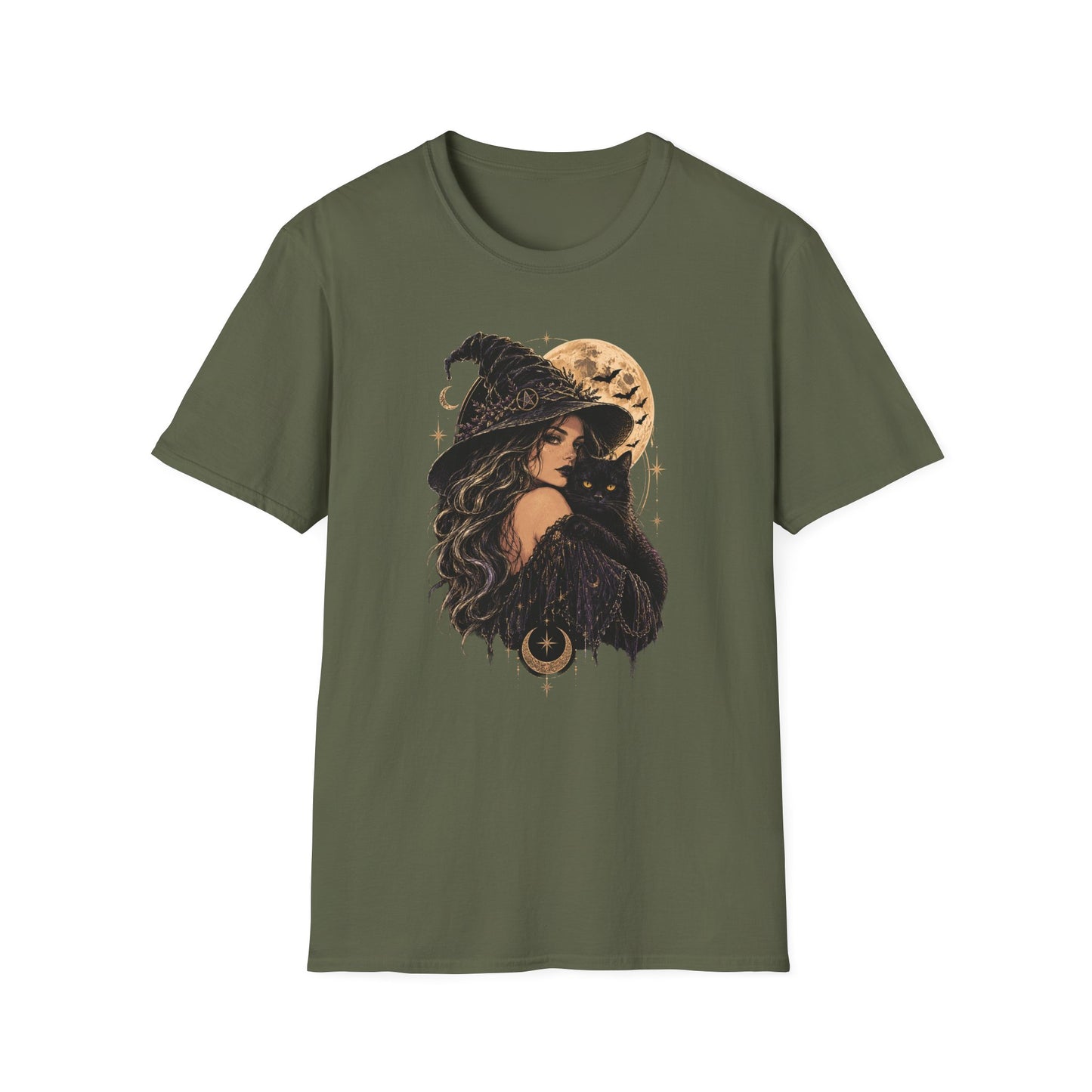 Witch & Black Cat Moon T-Shirt — Mystical Halloween Graphic Tee