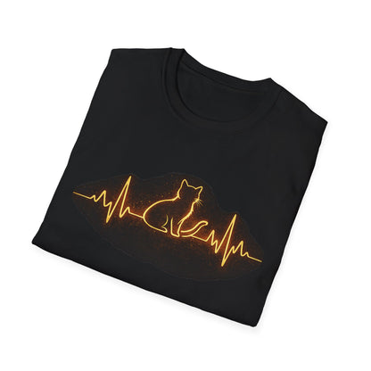 Camiseta con latido de gato — Camiseta con gráfico neón de pulso de gato