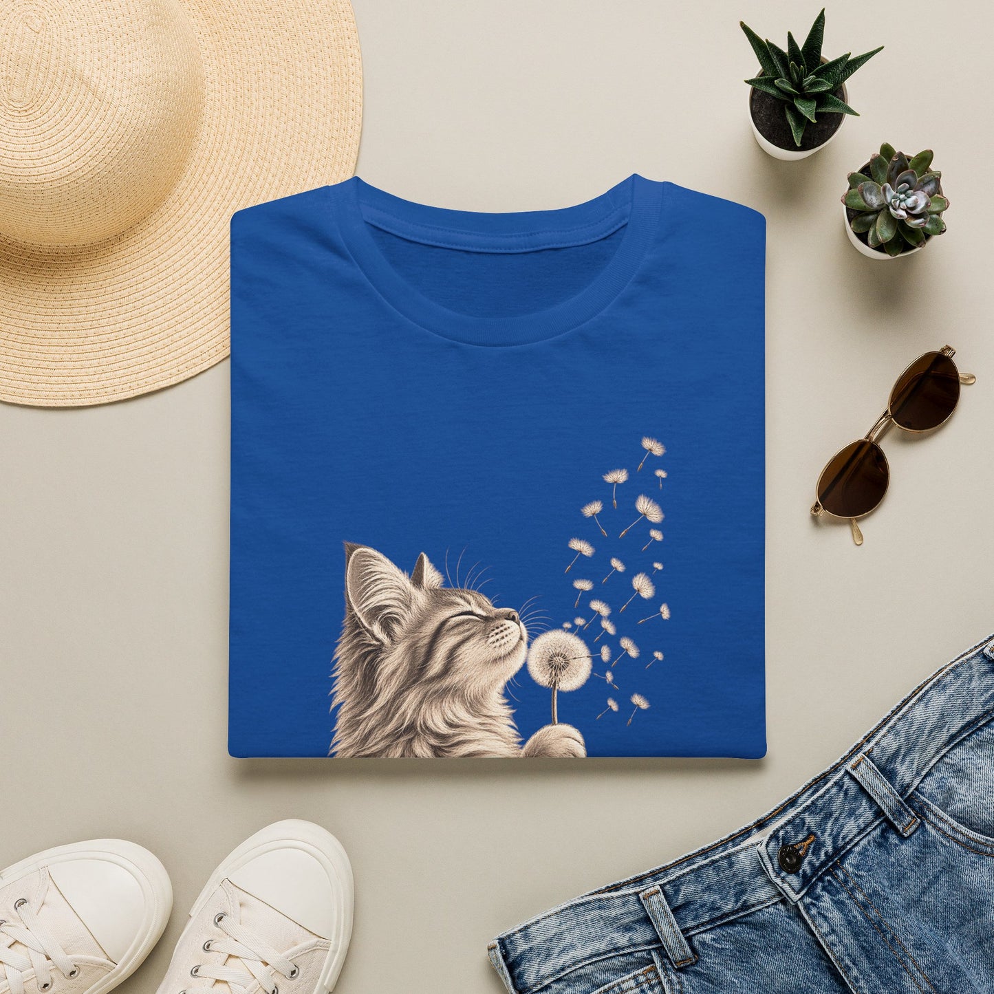 Cat Dandelion T-Shirt — Cute Cat Blowing Dandelion Graphic Tee