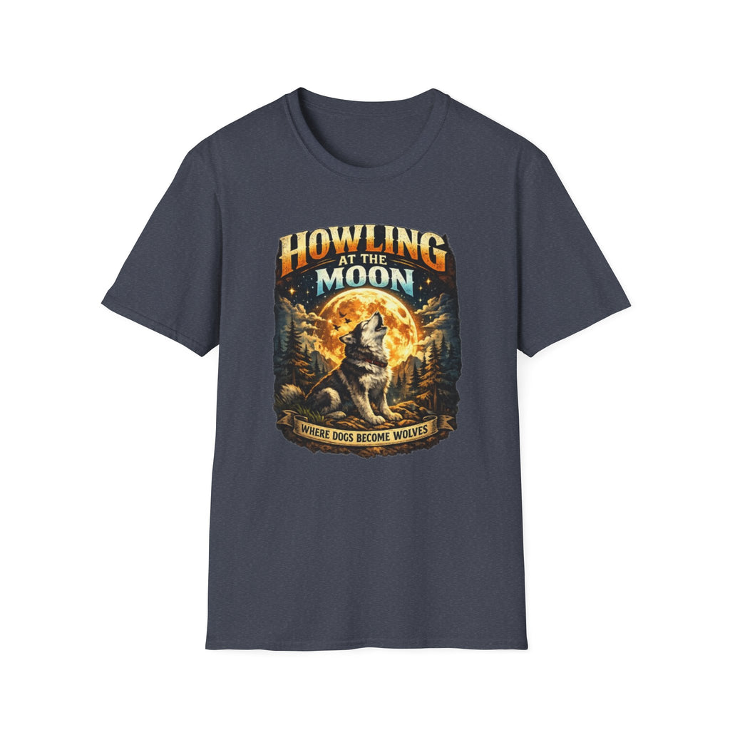 Howling at the Moon T-Shirt — Vintage Wolf Graphic (“Where Dogs Become Wolves”)