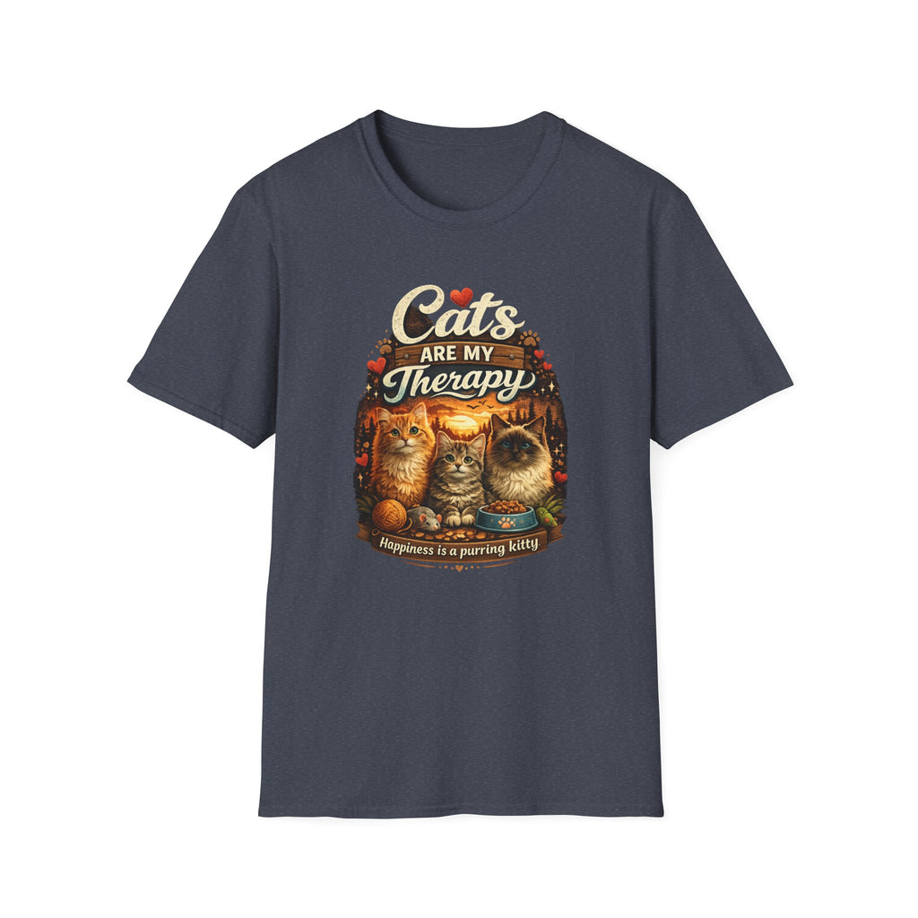 Cats Are My Therapy T-Shirt — Vintage Cozy Cat Lover Tee
