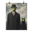 Surreal Apple-Faced Man & Cat Matte Poster — Vintage René Magritte Style Art Print