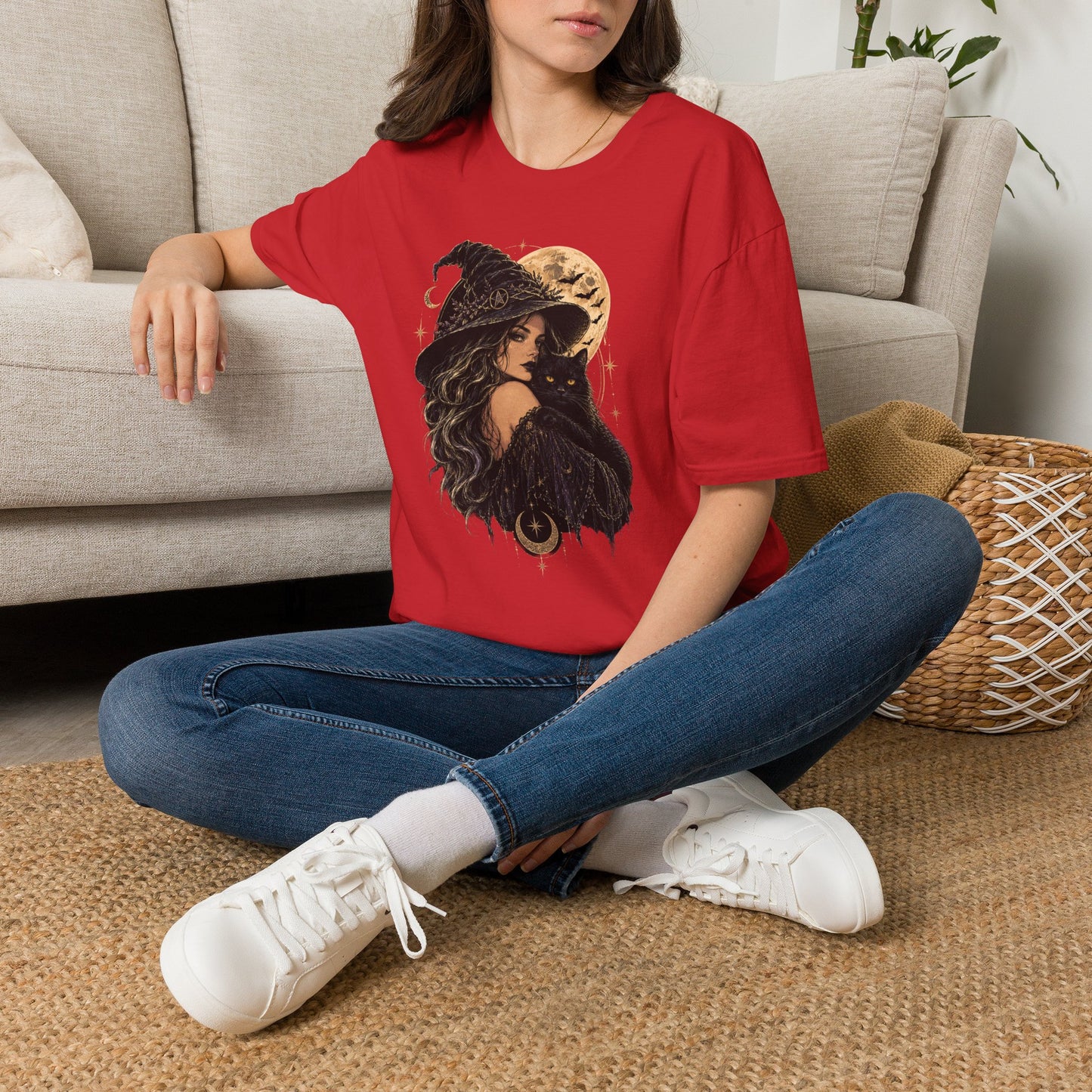 Witch & Black Cat Moon T-Shirt — Mystical Halloween Graphic Tee