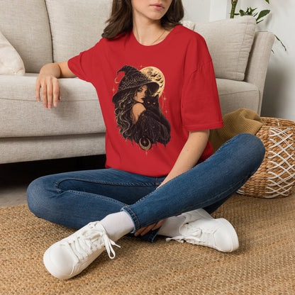 Witch & Black Cat Moon T-Shirt — Mystical Halloween Graphic Tee