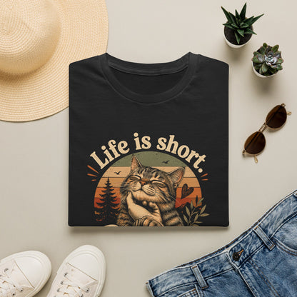 T-Shirt — "Life Is Short, Pet More Cats" Vintage Cat Tee