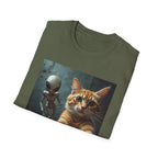 Camiseta Selfie Extraterrestre — Camiseta con gráfico de un lindo gato pelirrojo y un amigo OVNI