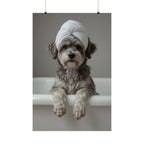 Dog Spa Poster — Cute Puppy in Towel Matte Vertical Wall Art