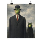 Surreal Apple-Faced Man & Cat Matte Poster — Vintage René Magritte Style Art Print