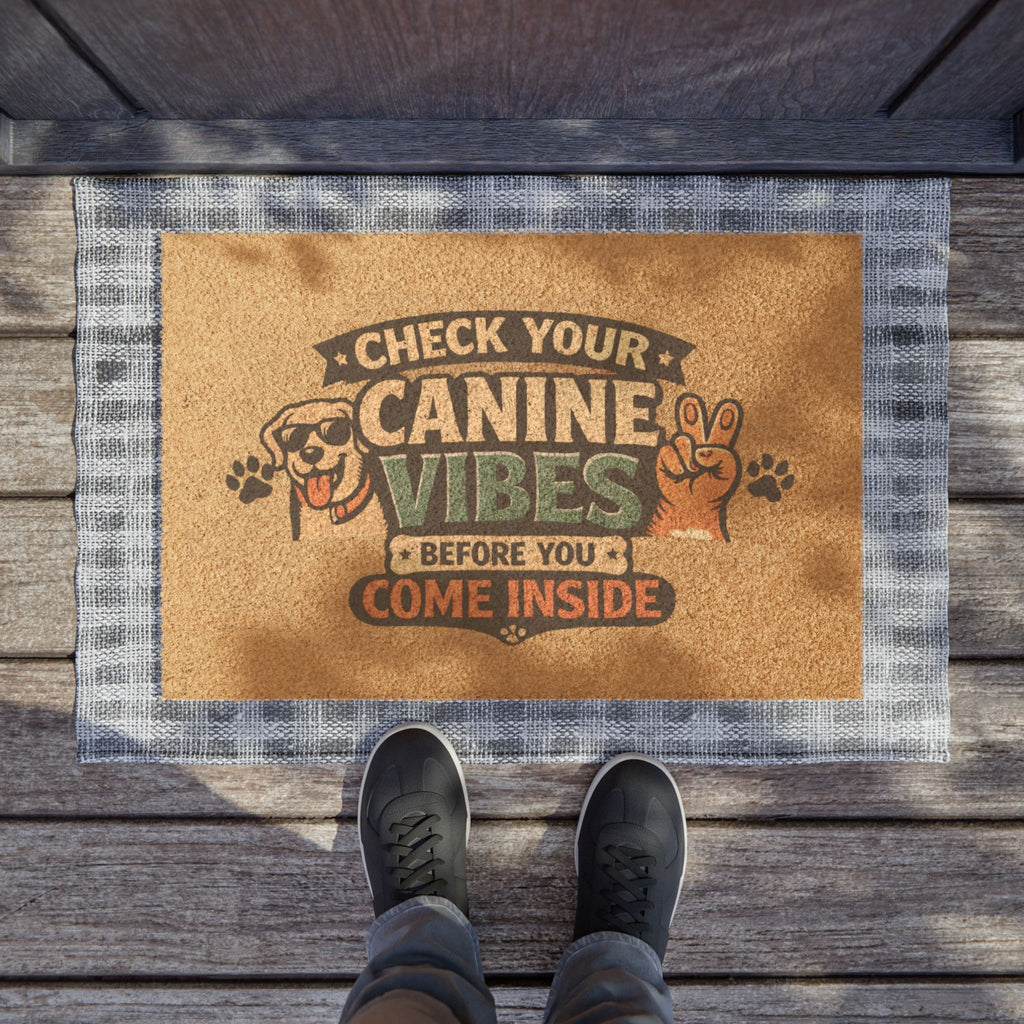 Doormat – "Check Your Canine Vibes Before You Come Inside" Funny Dog Welcome Mat