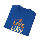 Live Love Bark T-Shirt — Funny Dog Lover Tee with Paw Prints