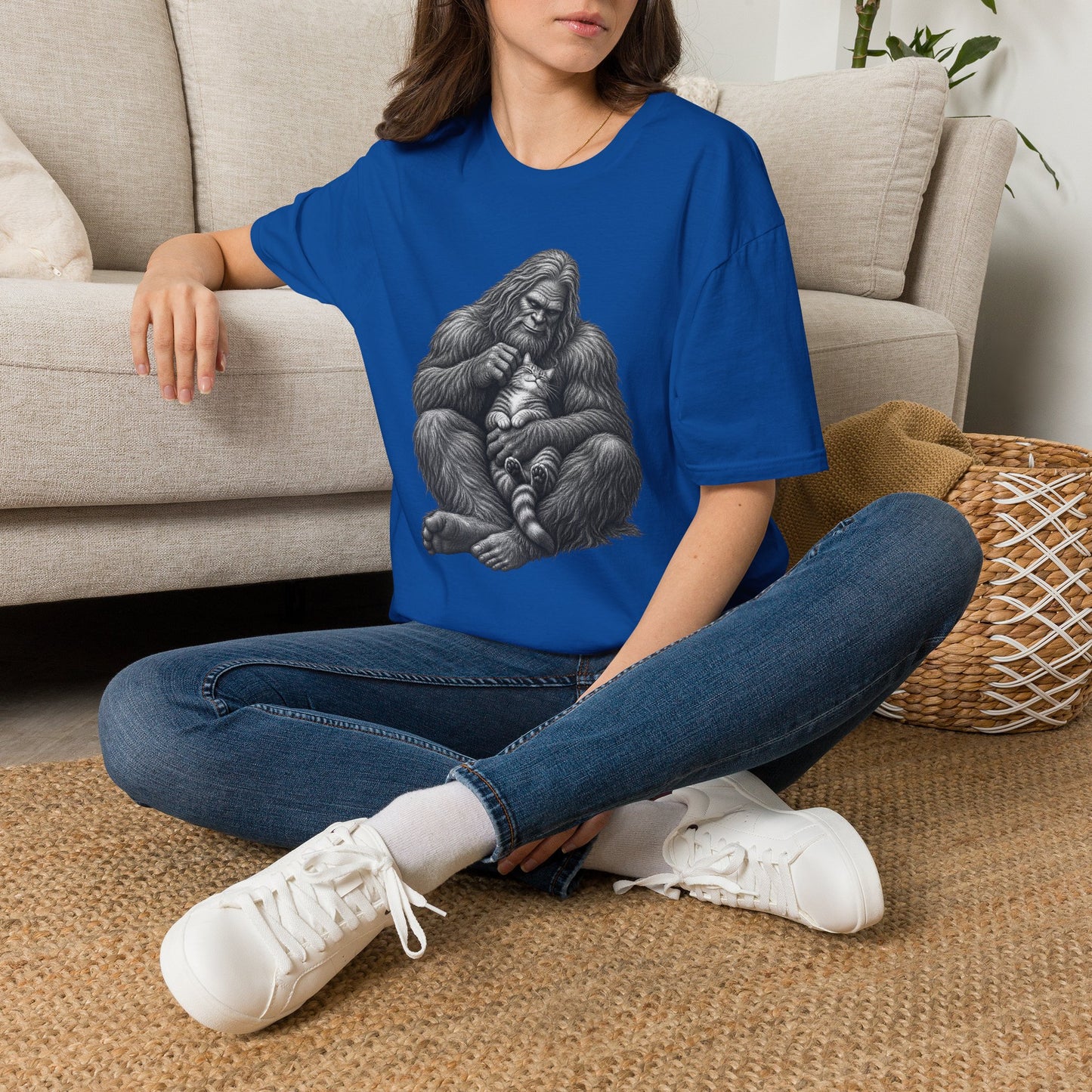 Bigfoot & Kitten T-Shirt — Cute Sasquatch Holding Cat Graphic Tee