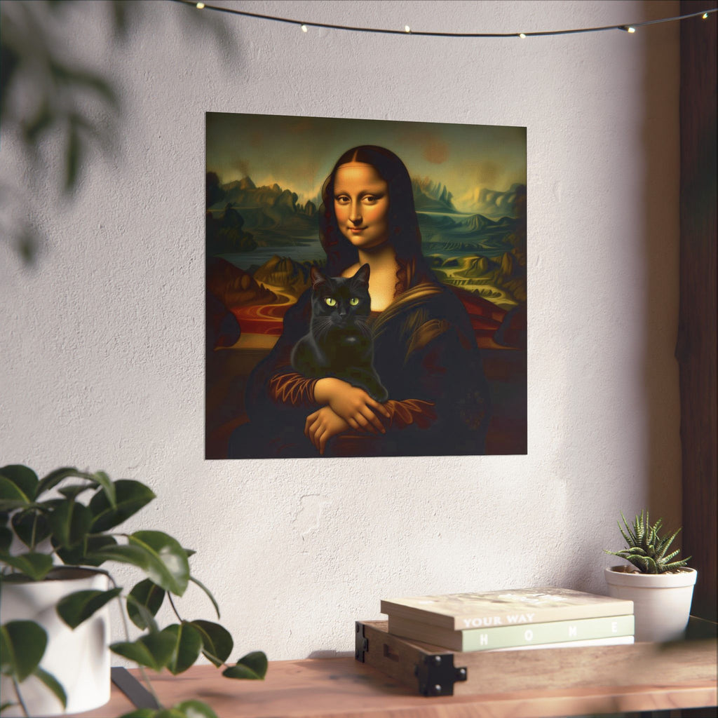 Póster mate de Mona Lisa con gato negro — Impresión artística vintage