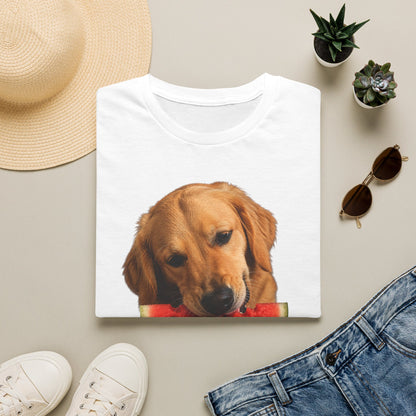 Dog Eating Watermelon T-Shirt — Cute Golden Retriever Summer Tee