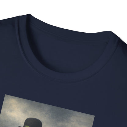 Surreal Magritte-Inspired Man with Apple T-Shirt — Vintage Surrealist Art Tee