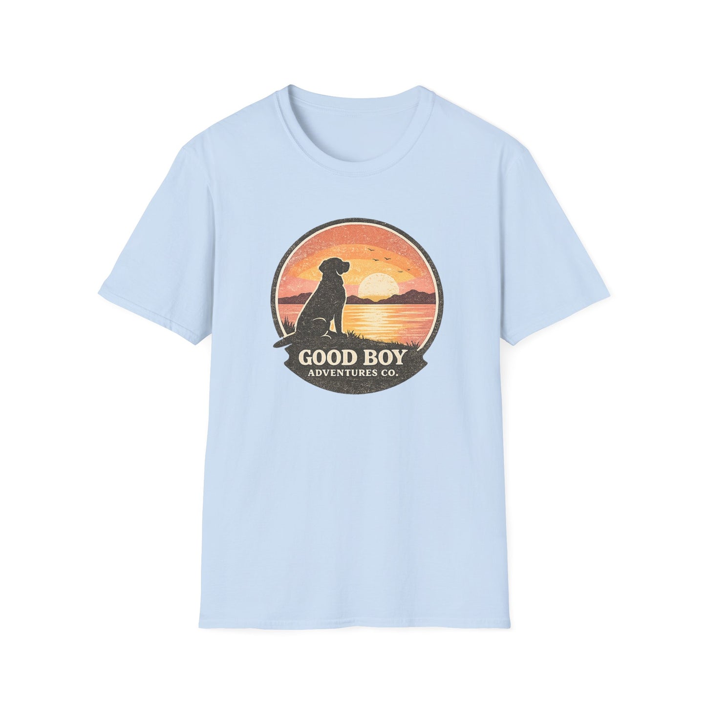 Dog Sunset T-Shirt — "Good Boy" Retro Beach Graphic Tee