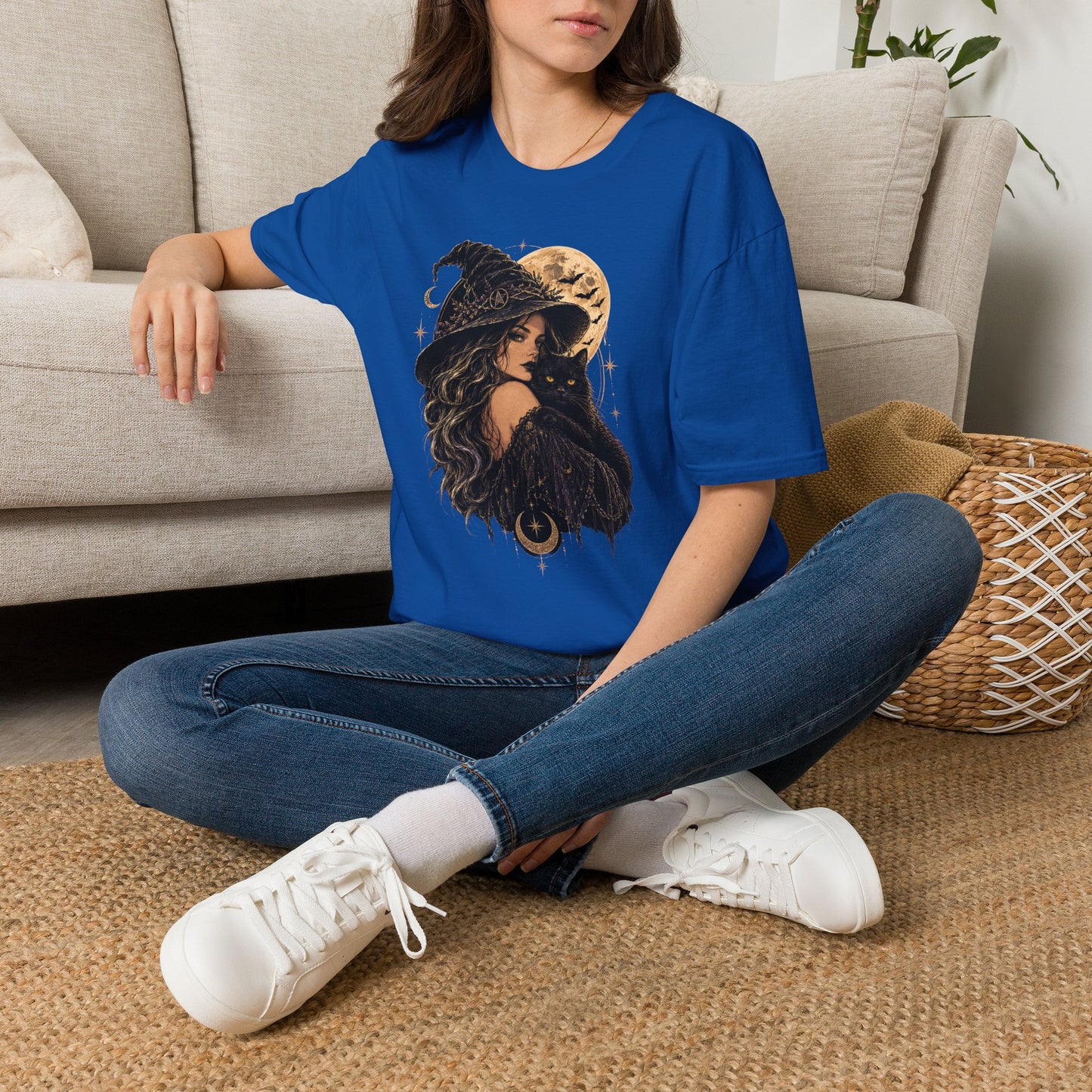 Witch & Black Cat Moon T-Shirt — Mystical Halloween Graphic Tee