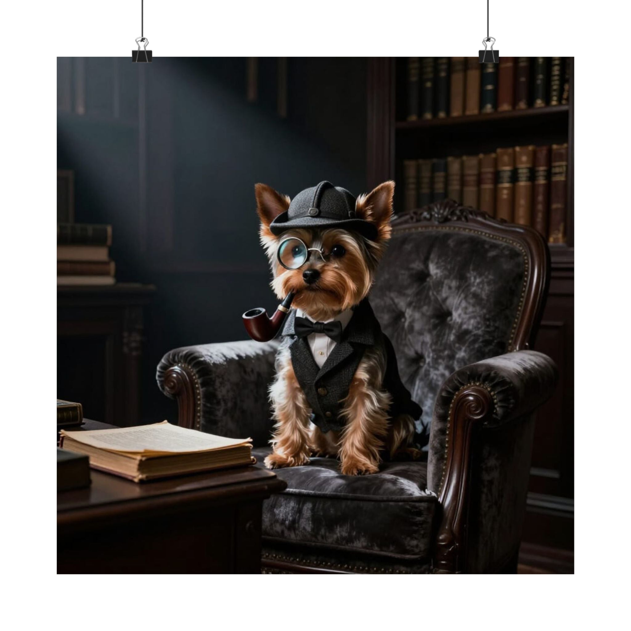 Detective Yorkie Matte Poster — Vintage Dog Portrait Wall Art