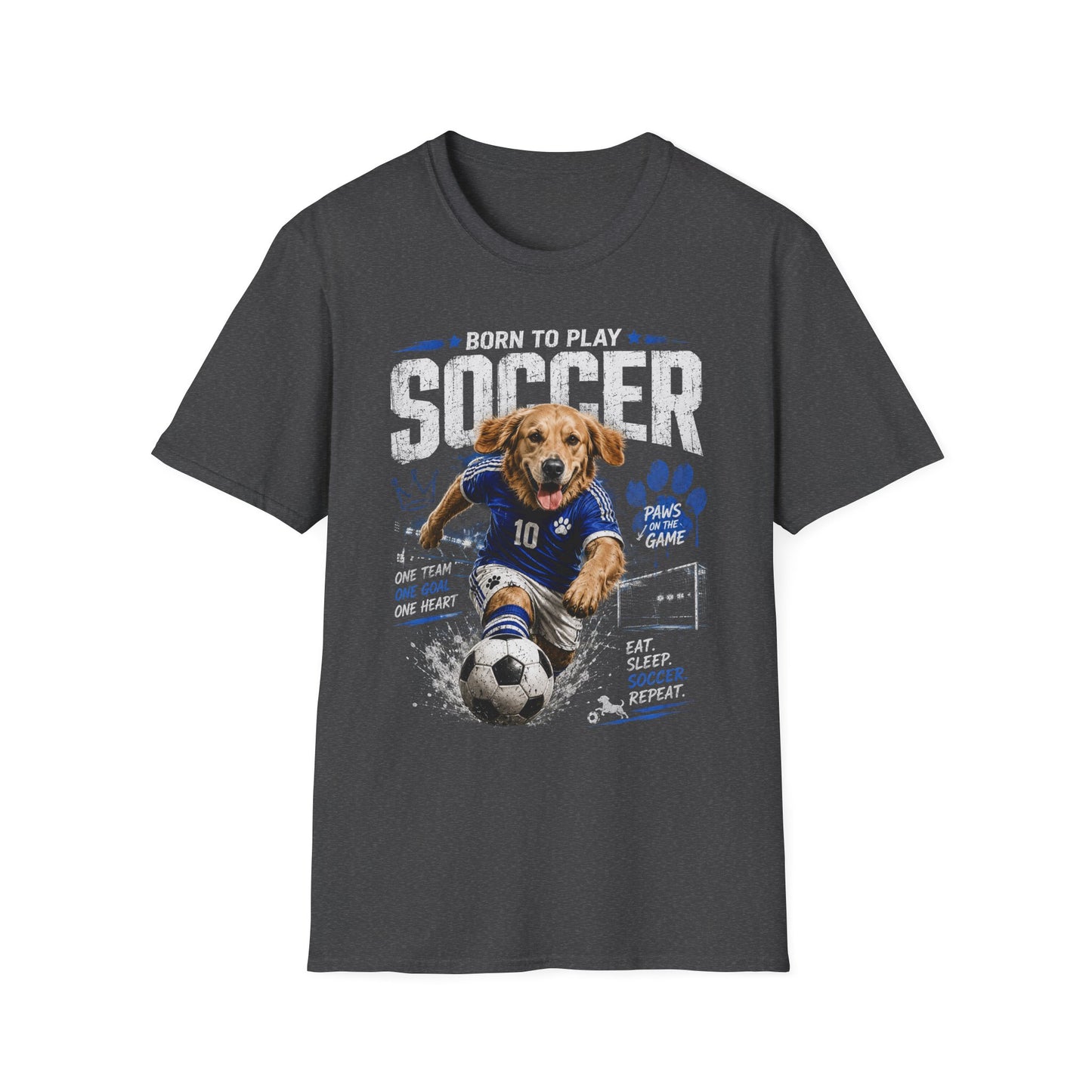 Born to Play Soccer T-Shirt — Golden Retriever Soccer Dog Design