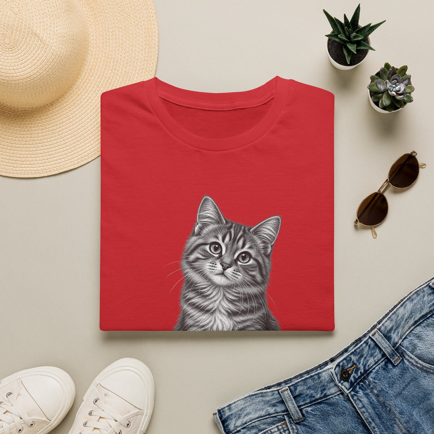 Cat Portrait T-Shirt — Realistic Gray Tabby Kitten Tee