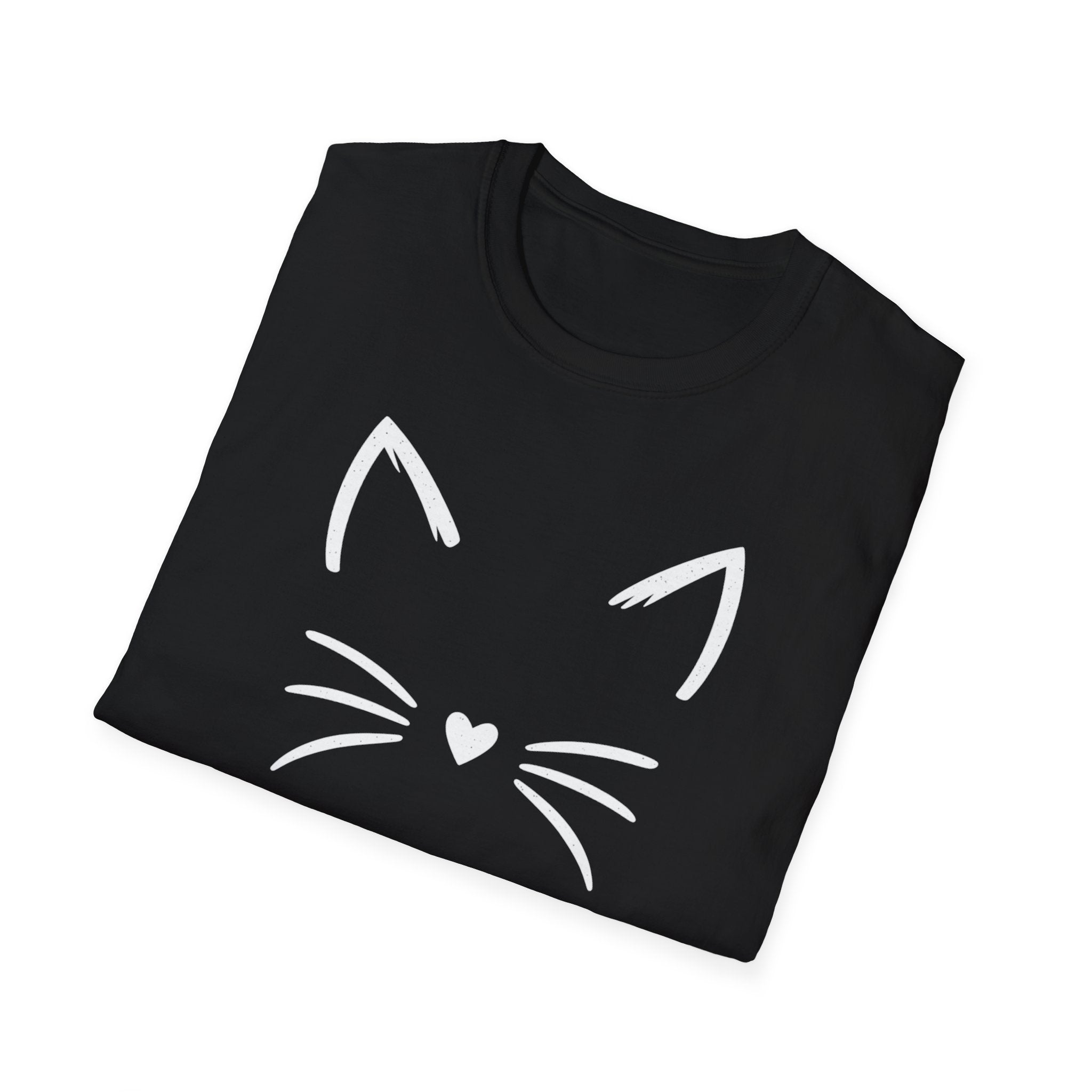 Cat Face Heart Nose T-Shirt — Cute Minimal Graphic Tee for Cat Lovers