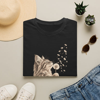 Cat Dandelion T-Shirt — Cute Cat Blowing Dandelion Graphic Tee