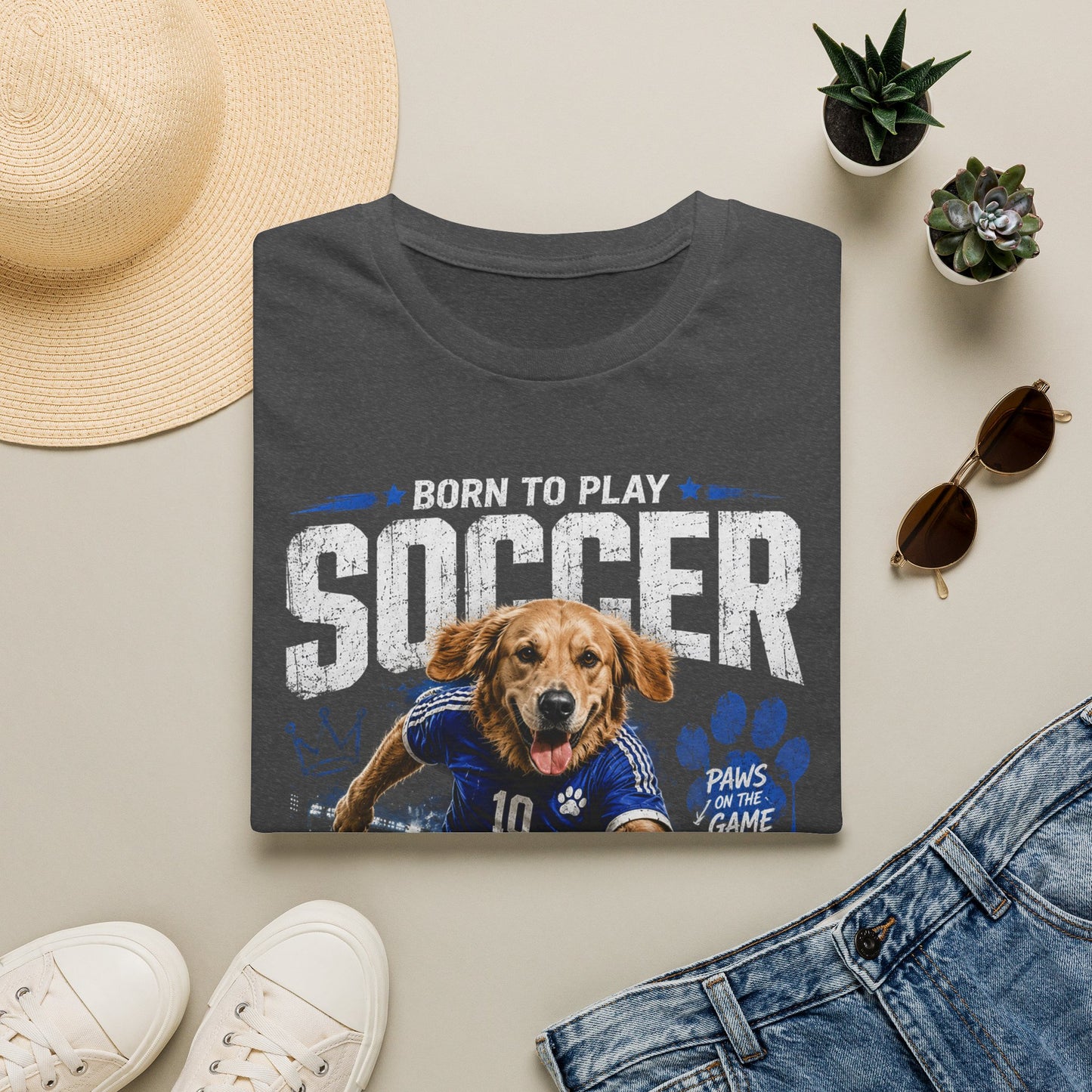 Born to Play Soccer T-Shirt — Golden Retriever Soccer Dog Design