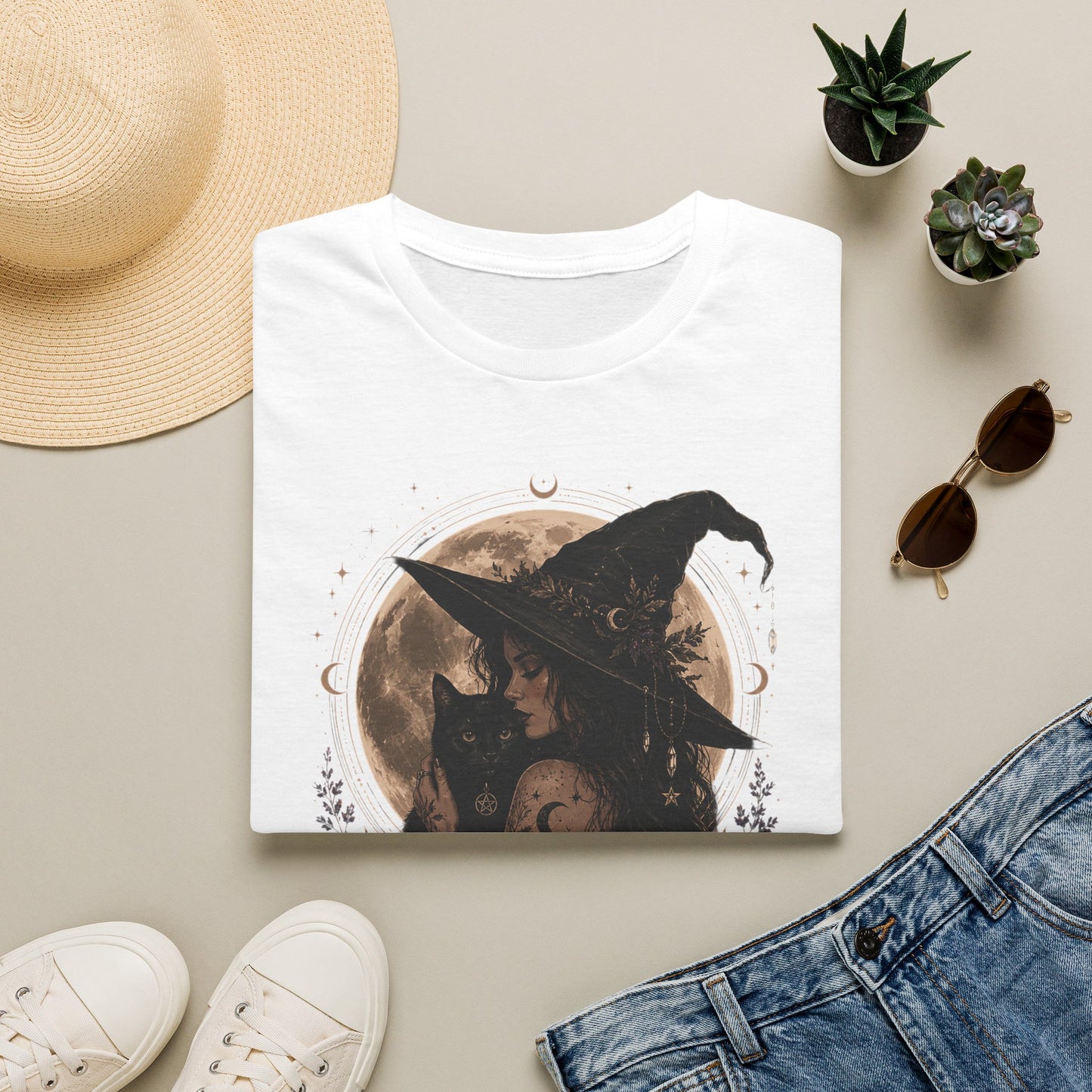Witch Cat Moon T-Shirt – Gothic Witchcraft Graphic Tee