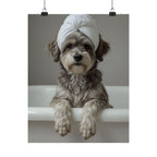 Dog Spa Poster — Cute Puppy in Towel Matte Vertical Wall Art
