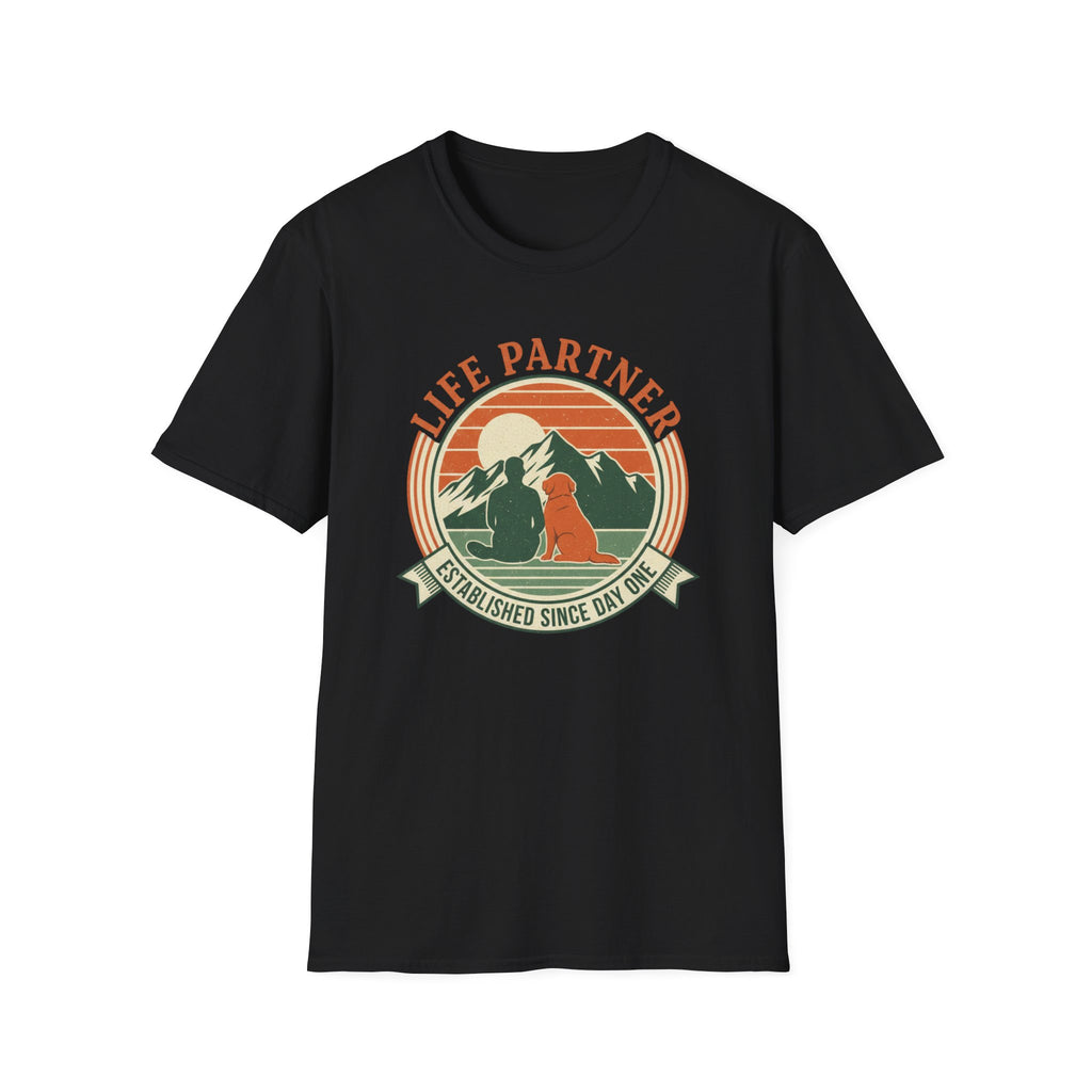 Life Partner Dog T-Shirt — "Established Since Day One" Retro Camping Tee