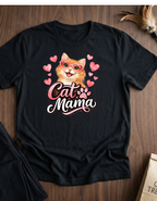 Cat Mama T-Shirt — Cute Cat with Hearts Graphic Tee for Cat Lovers