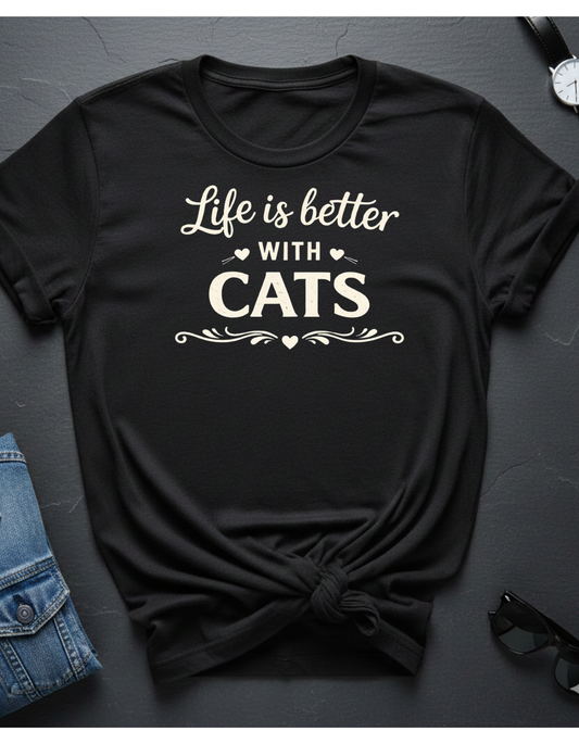 Camiseta "La vida es mejor con gatos" — Camiseta linda para amantes de los gatos