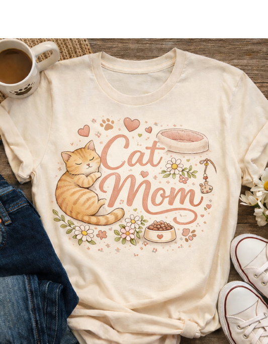 Camiseta "Gatita Mamá" — Linda camiseta naranja atigrada para amantes de los gatos