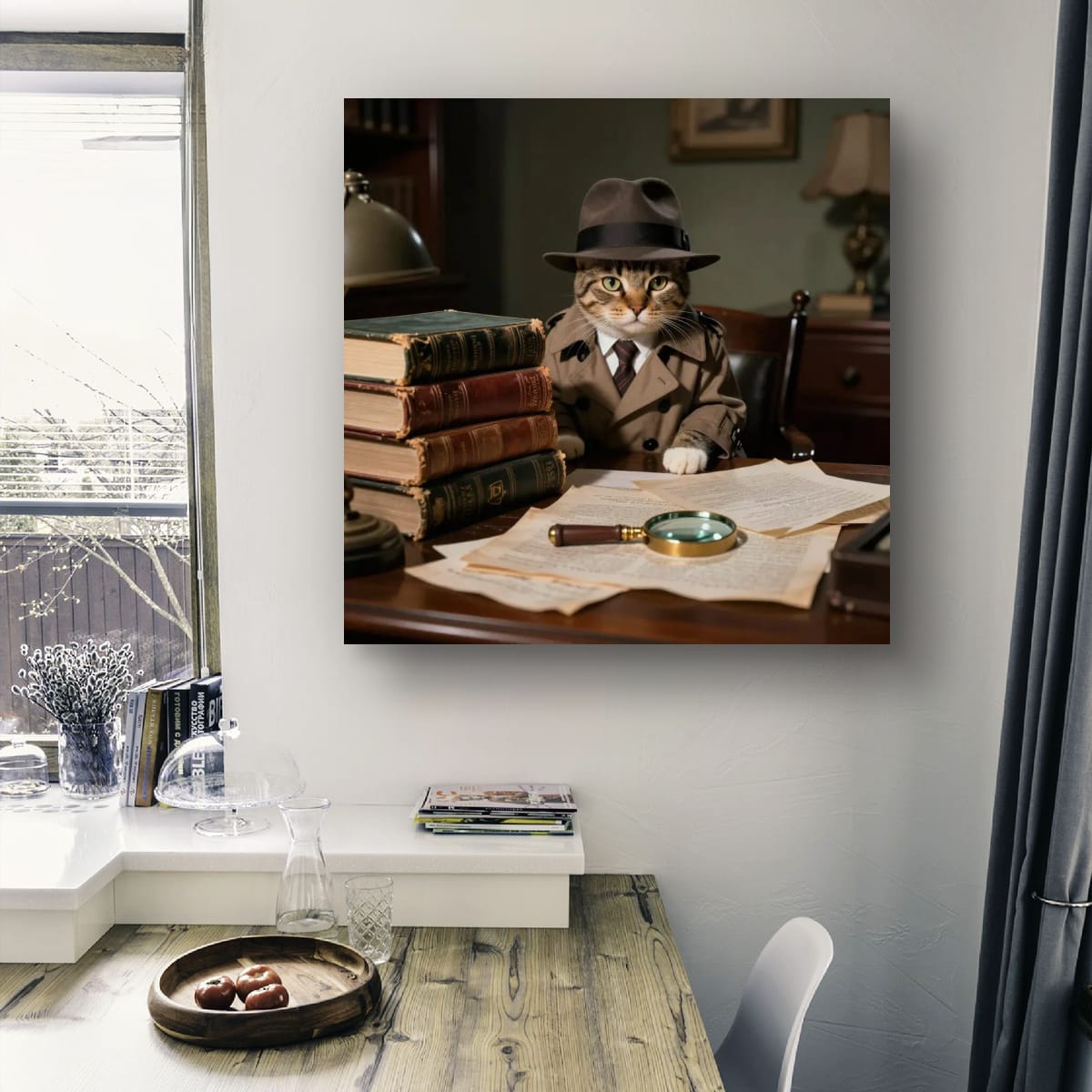 Detective Cat Poster — Vintage Sleuth Matte Vertical Wall Art