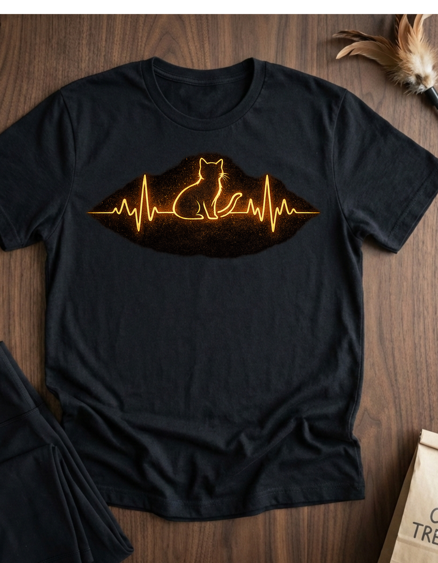 Camiseta con latido de gato — Camiseta con gráfico neón de pulso de gato