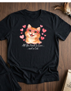 Todo lo que necesitas es amor... y una camiseta de gato — Linda camiseta de gatito con gafas de sol y corazón