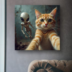 Descarga digital: Póster de gato extraterrestre con fotobomba — Arte mural vertical mate
