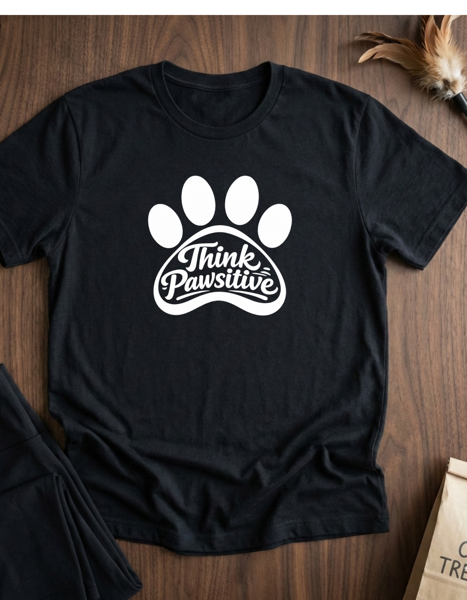 Camiseta con estampado de patas Think Pawsitive — Camiseta positiva para amantes de las mascotas