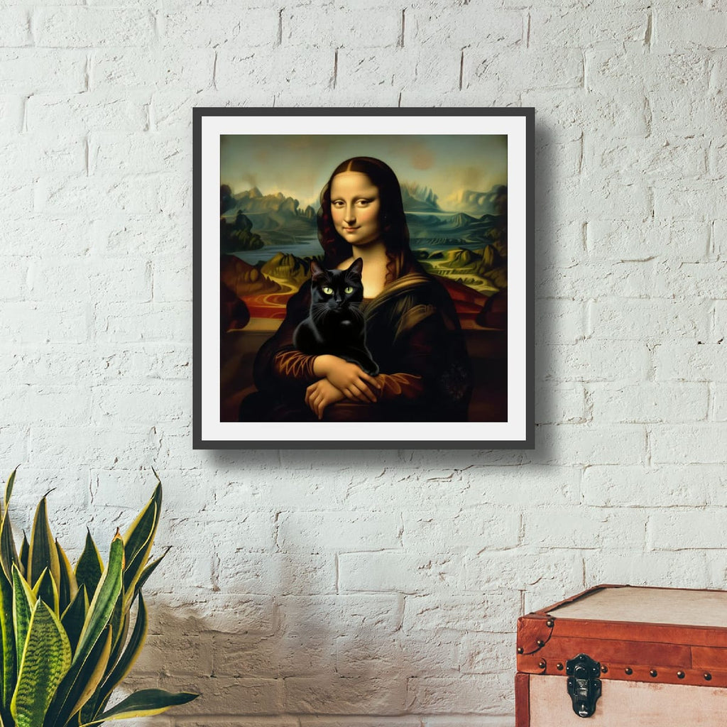 Póster mate de Mona Lisa con gato negro — Impresión artística vintage