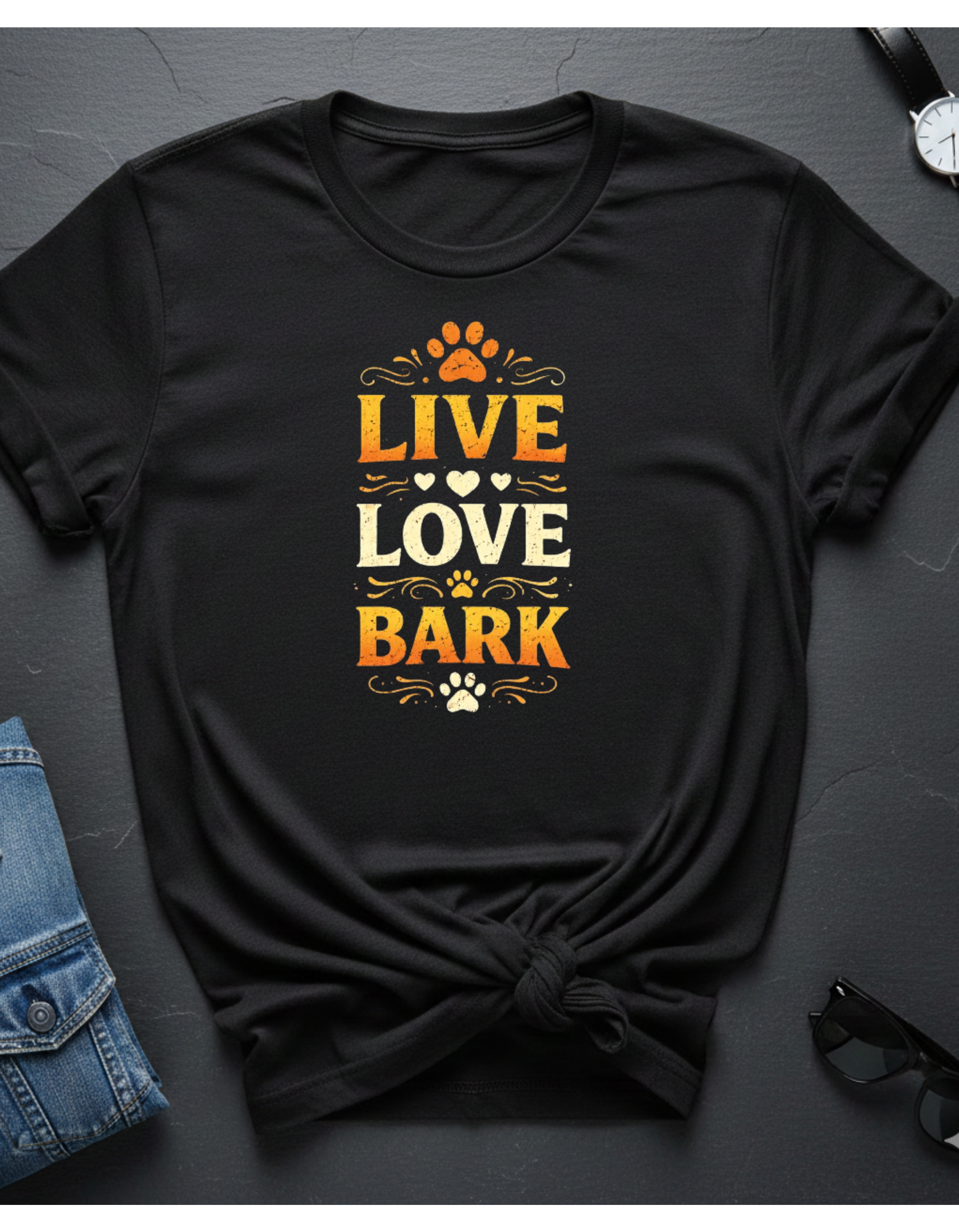 Live Love Bark T-Shirt — Funny Dog Lover Tee with Paw Prints