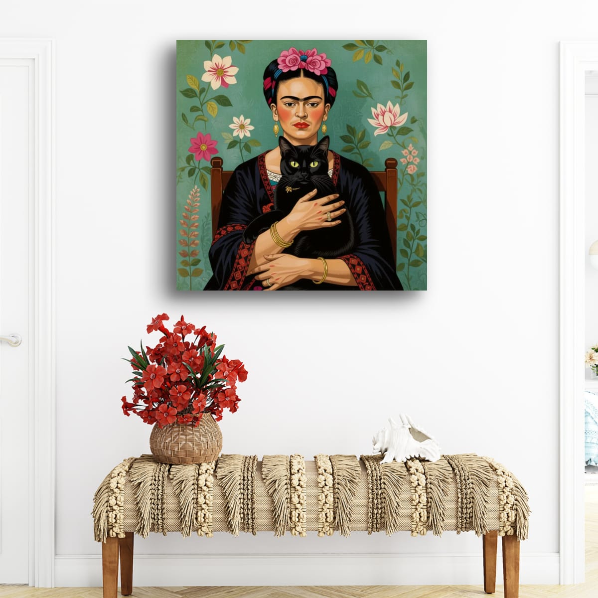 Póster con retrato de gato de Frida — Impresión artística vertical mate